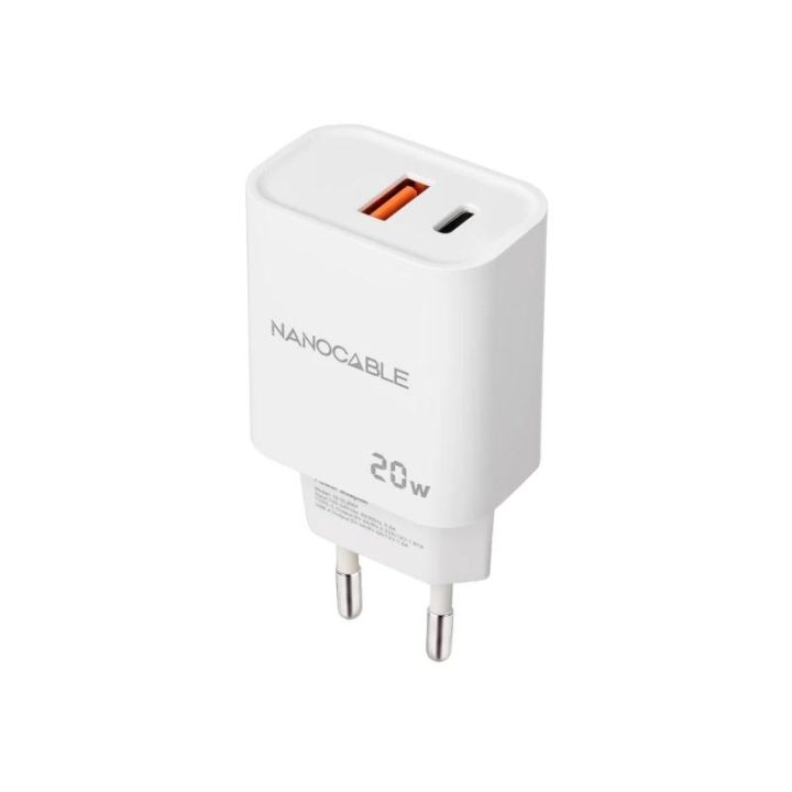 Nanocable Cargador USB-C/PD + USB-A/QC 20W, Blanco