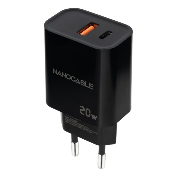 Nanocable Carregador USB-C/PD + USB-A/QC 20W, Branco
