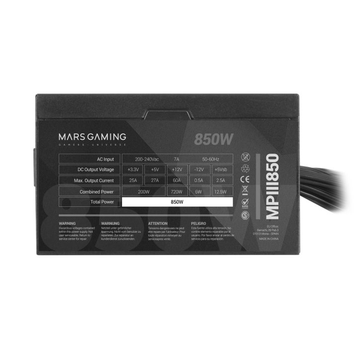 Mars Gaming MPIII850, PC ATX Power Supply 850W, 5-Year Warranty, 85%…
