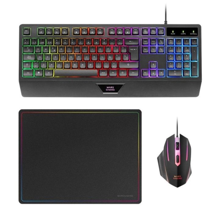 Mars Gaming MCP124, Combo Gaming 3en1, Teclado Ergonómico H-Mech LED…