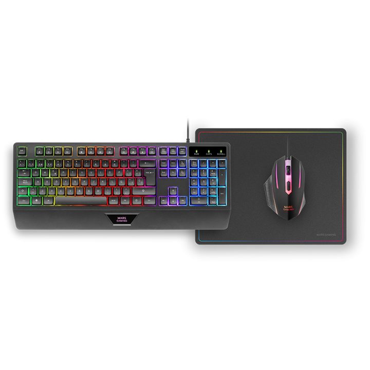 Mars Gaming MCP124, Combo Gaming 3en1, Teclado Ergonómico H-Mech LED…