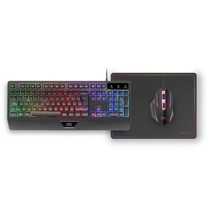 Mars Gaming MCP124, Combo Gaming 3en1, Teclado Ergonómico H-Mech LED…