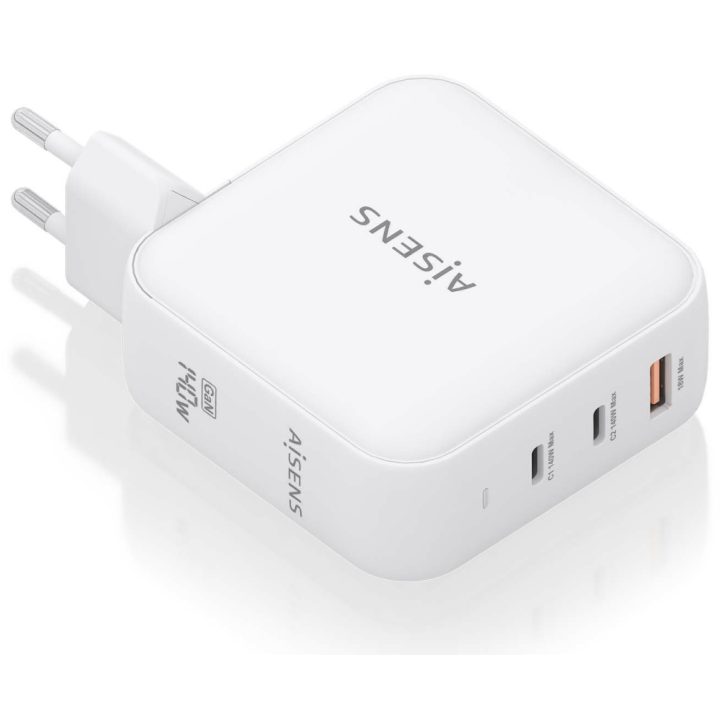 AISENS Cargador GaN 140W, 2xUSB-C PD3.1 QC4.0, 1xUSB-A QC3.0, Blanco