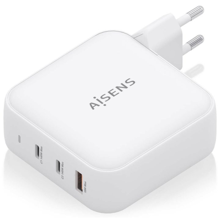AISENS Carregador GaN 140W, 2xUSB-C PD3.1 QC4.0, 1xUSB-A QC3.0, Branco