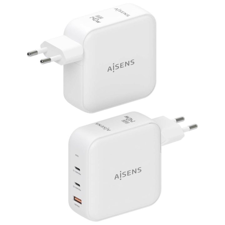 AISENS GaN Charger 140W, 2xUSB-C PD3.1 QC4.0, 1xUSB-A QC3.0, White