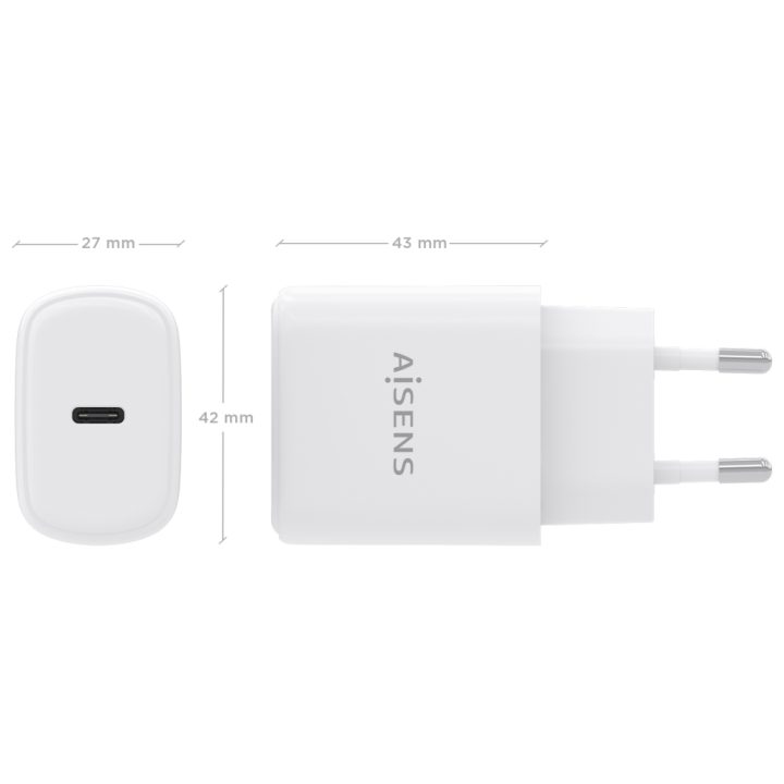 AISENS Cargador GaN 30W, 1xUSB-C PD3.0, Blanco