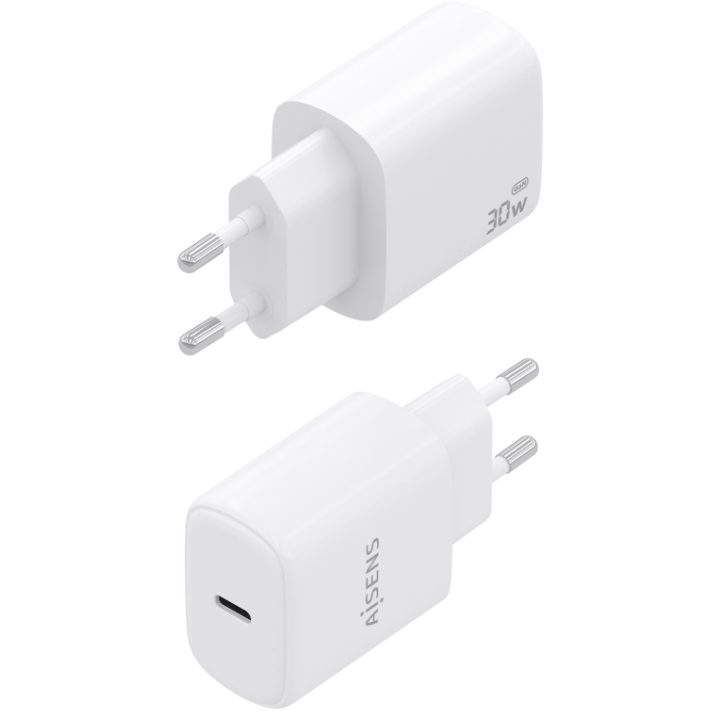 AISENS Cargador GaN 30W, 1xUSB-C PD3.0, Blanco