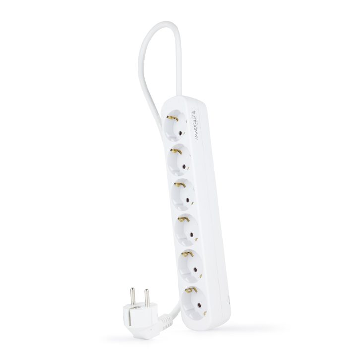 Nanocable Power Strip with 6 Outlets, 1.4 m, White