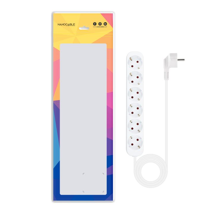 Nanocable Power Strip with 6 Outlets, 1.4 m, White