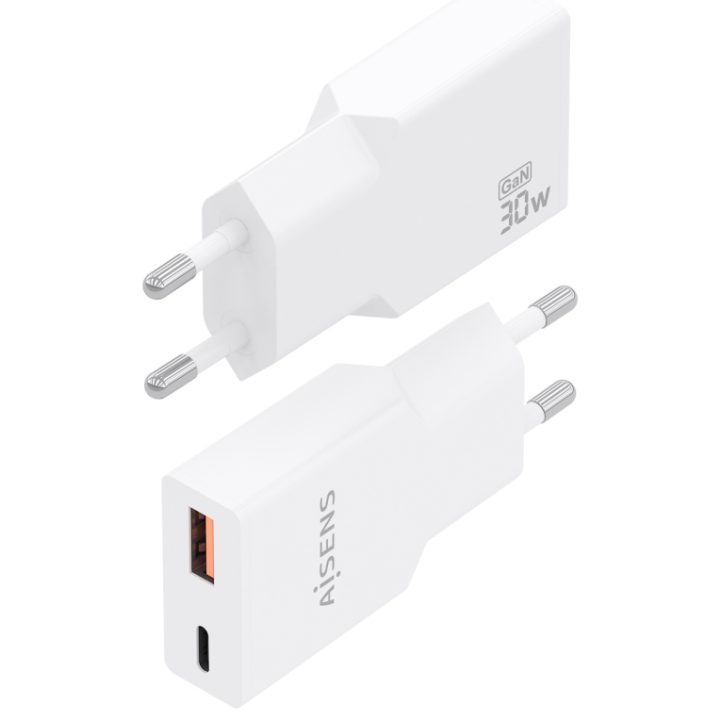AISENS Cargador Ultra Delgado GaN 30W, 1xUSB-C PD3.0 QC4.0, 1xUSB-A…