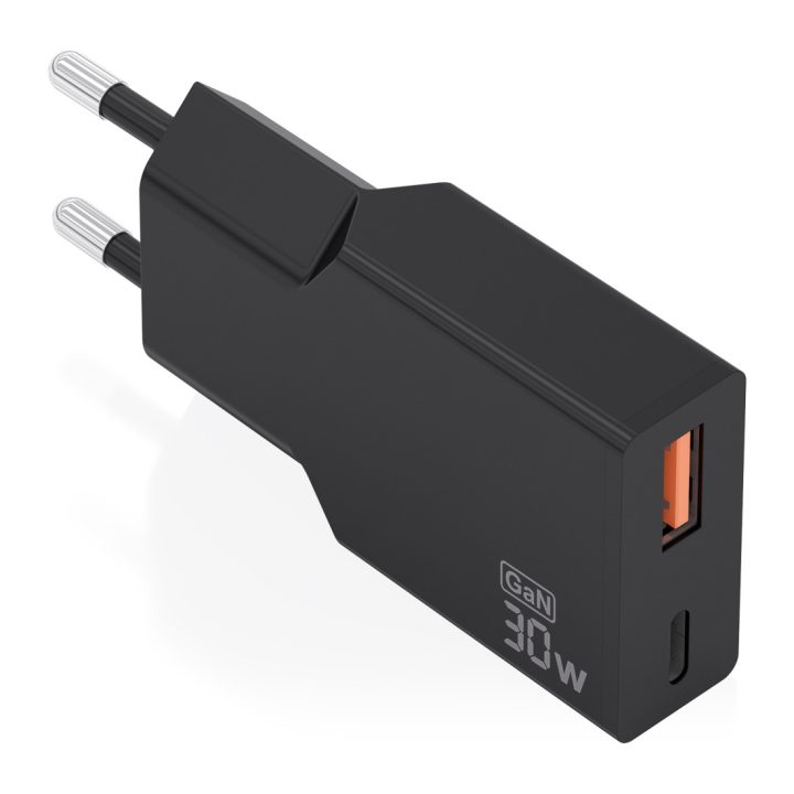 AISENS Cargador Ultra Delgado GaN 30W, 1xUSB-C PD3.0 QC4.0, 1xUSB-A…