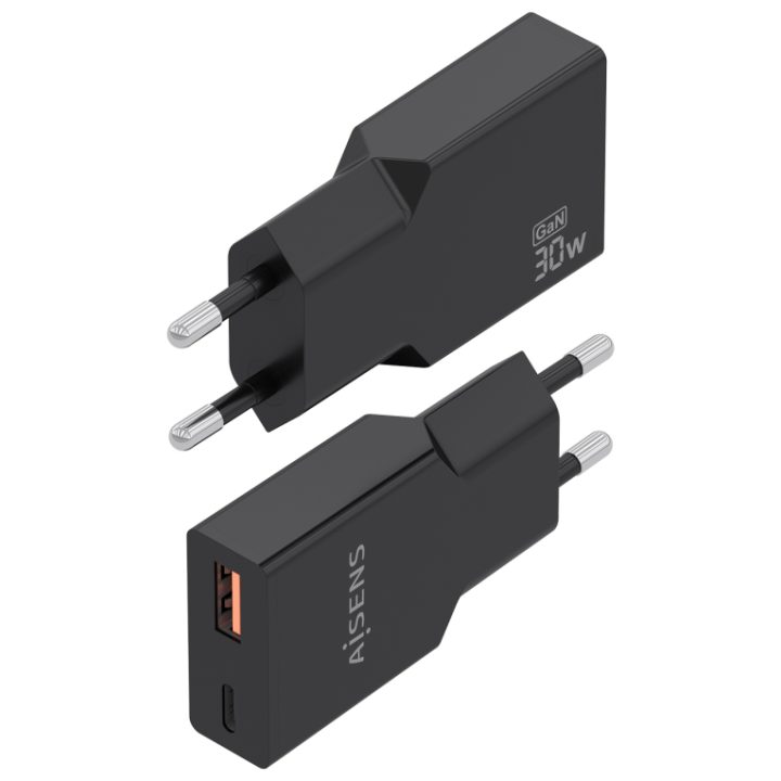 AISENS Cargador Ultra Delgado GaN 30W, 1xUSB-C PD3.0 QC4.0, 1xUSB-A…