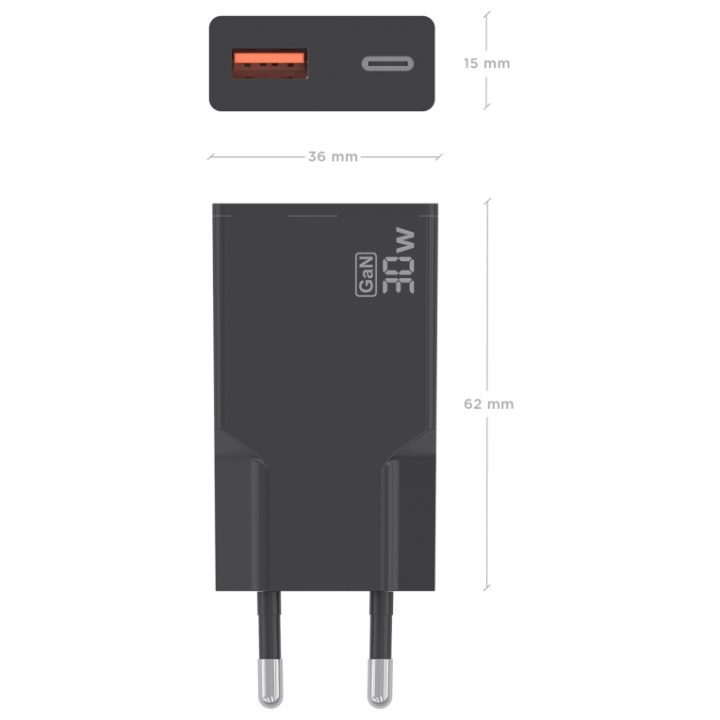 AISENS Ultra Slim GaN 30W Charger, 1xUSB-C PD3.0 QC4.0, 1xUSB-A…