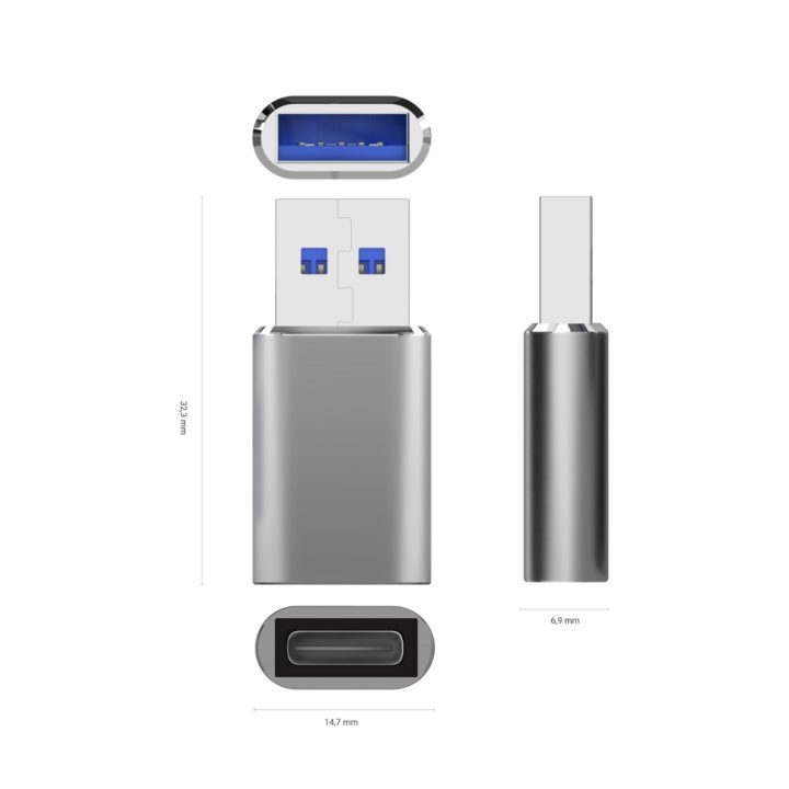 AISENS Mini Adaptador USB 3.2 Gen2 / USB 2.0 3A, Tipo USB-C/H-A/M…
