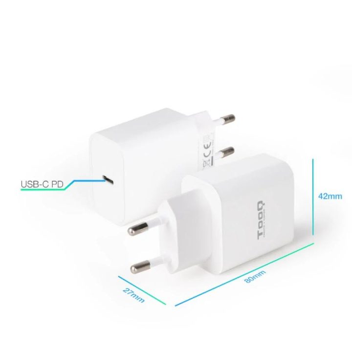 TooQ Carregador de Parede USB-C PD20W, Branco