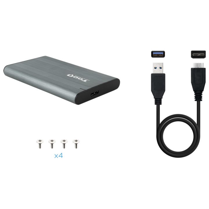 TooQ Caja Externa para Discos de 2,5” HDD/SSD, Gris