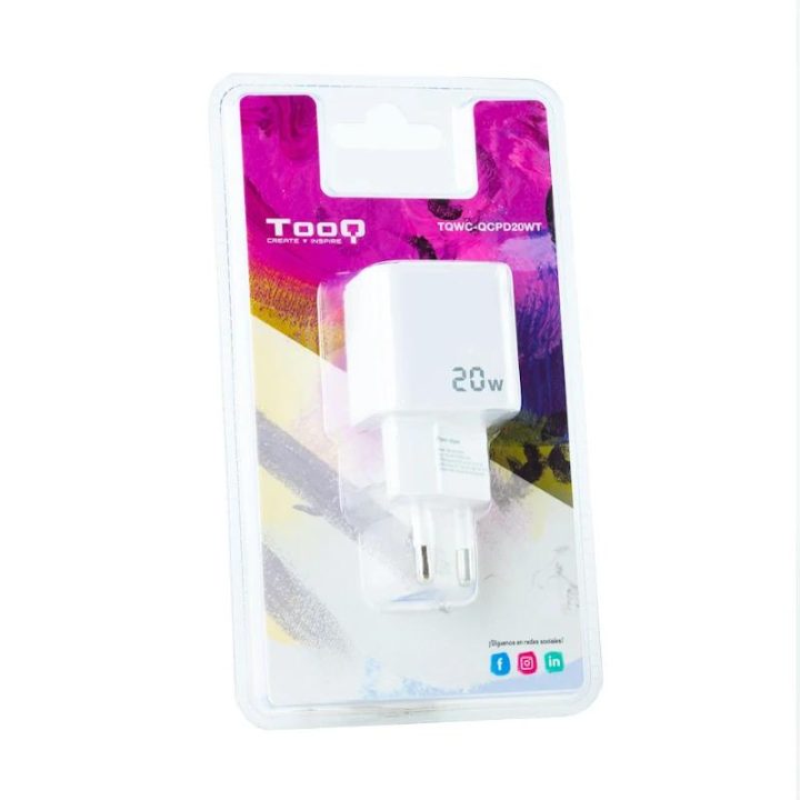 TooQ Cargador de Pared USB-C/PD + USB-A/QC 20W, Blanco