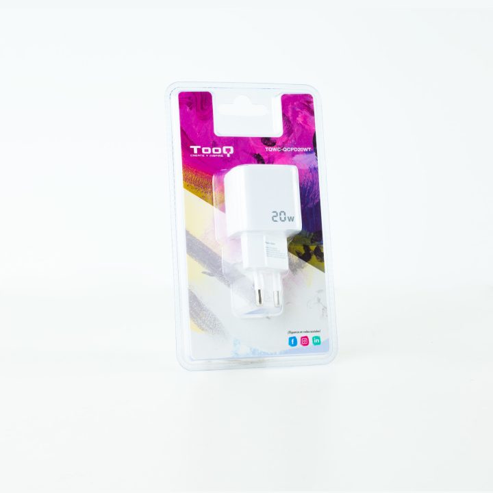 TooQ Carregador de Parede USB-C/PD + USB-A/QC 20W, Branco