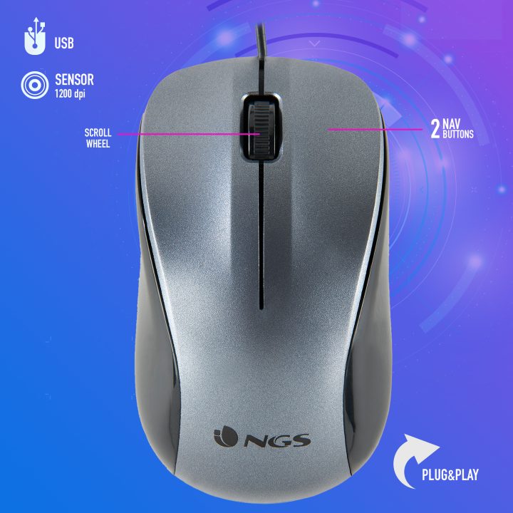 NGS CREW rato de escritório ambidestro USB tipo A óptico 1200 DPI