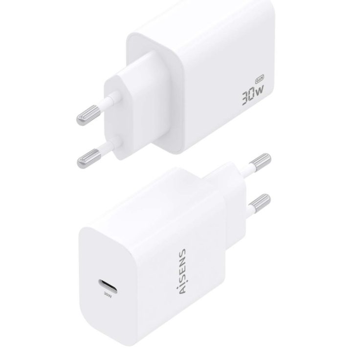 AISENS Carregador GaN 30W, 1xUSB-C PD3.0, Branco
