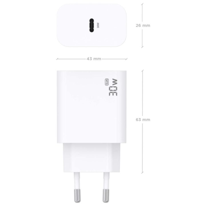 AISENS GaN Charger 30W, 1xUSB-C PD3.0, White