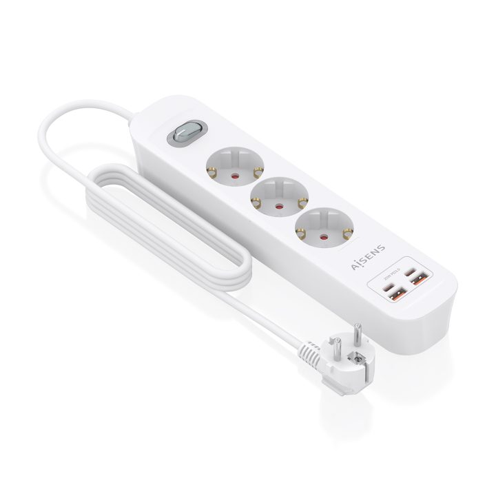 AISENS Regleta de Enchufes Multifuncion con 3 Tomas + Cargador PD3.0…