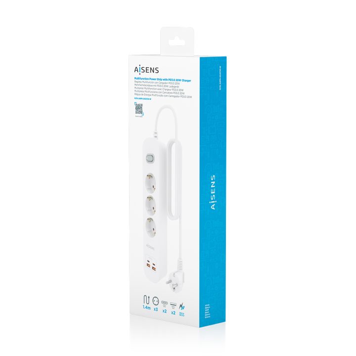 AISENS Multifunction Power Strip with 3 Outlets + PD3.0 20W Charger…