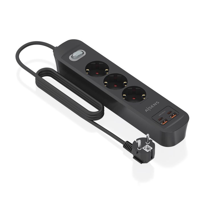 AISENS Regleta de Enchufes Multifuncion con 3 Tomas + Cargador PD3.0…