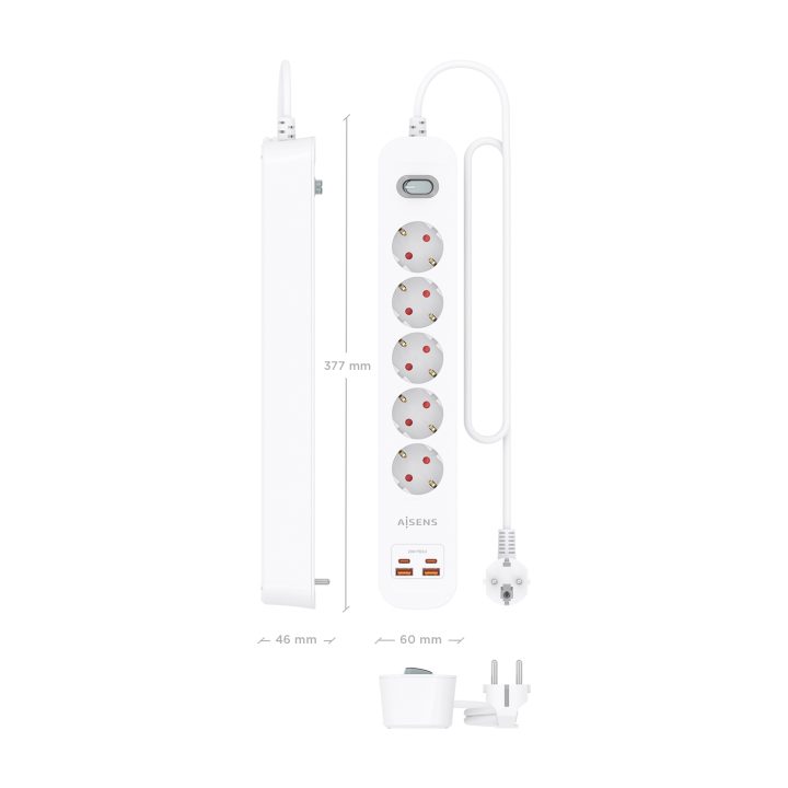 AISENS Regleta de Enchufes Multifuncional com 5 Tomadas + Carregador…