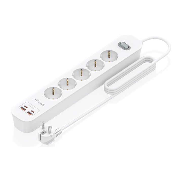 AISENS Regleta de Enchufes Multifuncion con 5 Tomas + Cargador PD3.0…