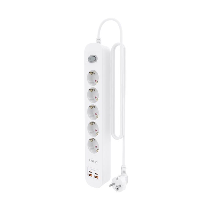 AISENS Regleta de Enchufes Multifuncion con 5 Tomas + Cargador PD3.0…