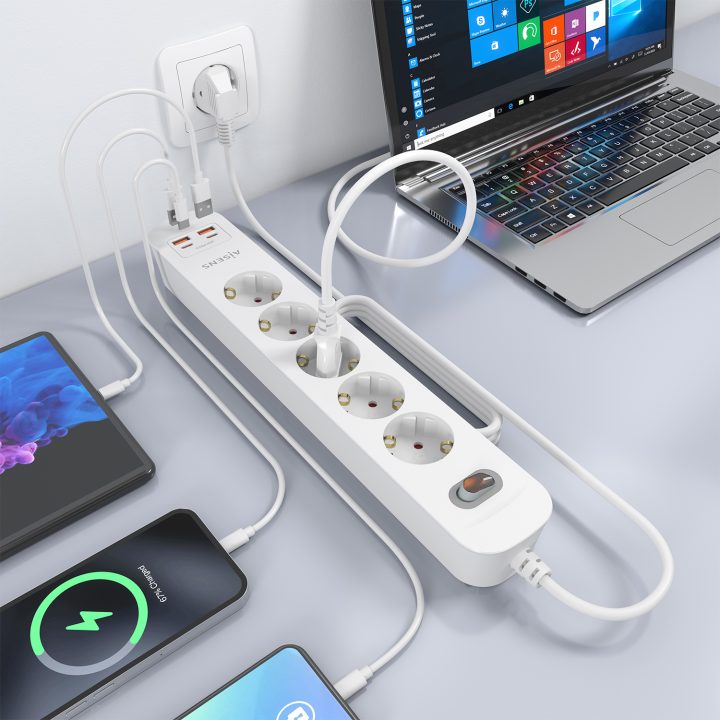 AISENS Regleta de Enchufes Multifuncional com 5 Tomadas + Carregador…