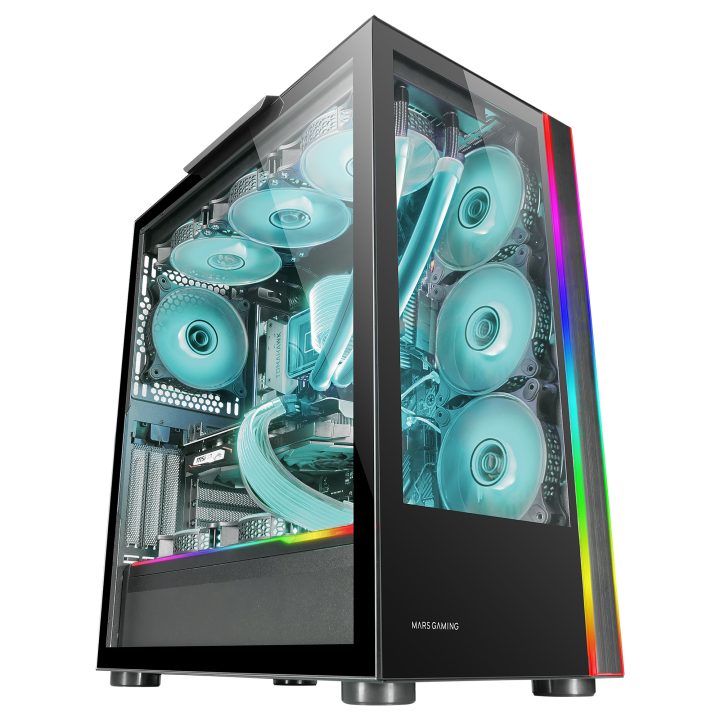 Mars Gaming MC-ULT, Custom XXL E-ATX Gaming Case, Frameless 90° Dual…