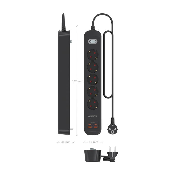 AISENS Multifunction Power Strip with 5 Outlets + PD3.0 20W Charger…