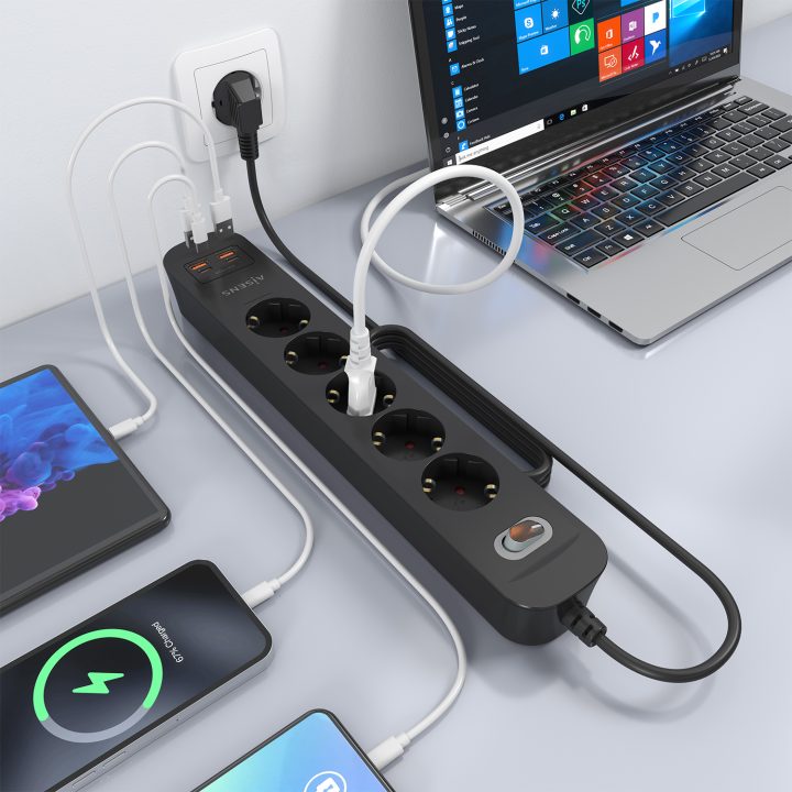 AISENS Regleta de Enchufes Multifuncional com 5 Tomadas + Carregador…