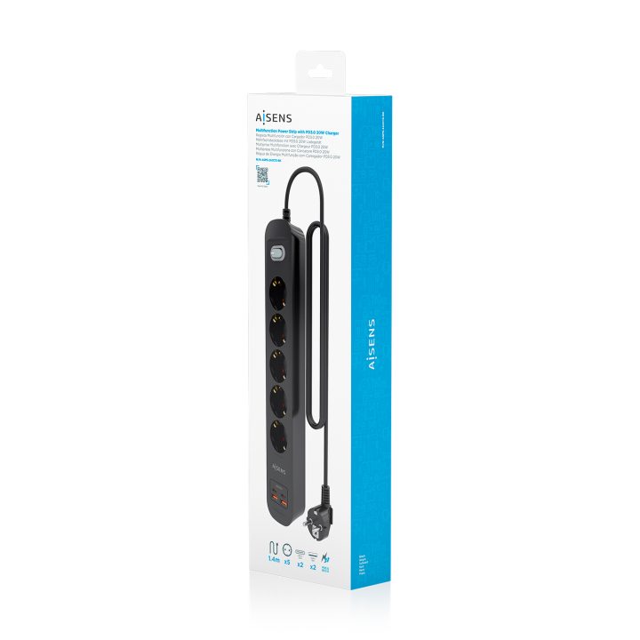 AISENS Regleta de Enchufes Multifuncion con 5 Tomas + Cargador PD3.0…