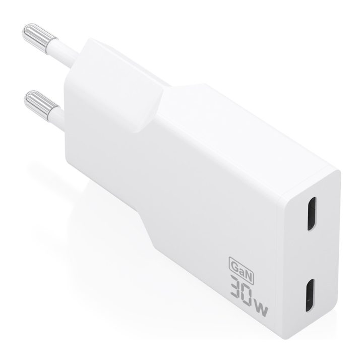 AISENS Cargador Ultra Delgado GaN 30W, 2xUSB-C PD3.0, Blanco