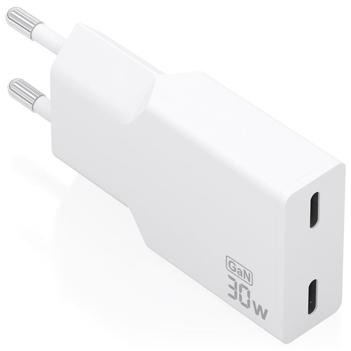 AISENS Ultra Slim GaN 30W Charger, 2xUSB-C PD3.0, White