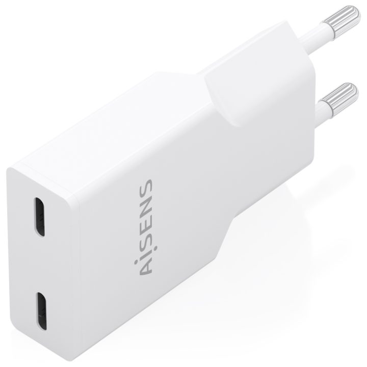 AISENS Ultra Slim GaN 30W Charger, 2xUSB-C PD3.0, White