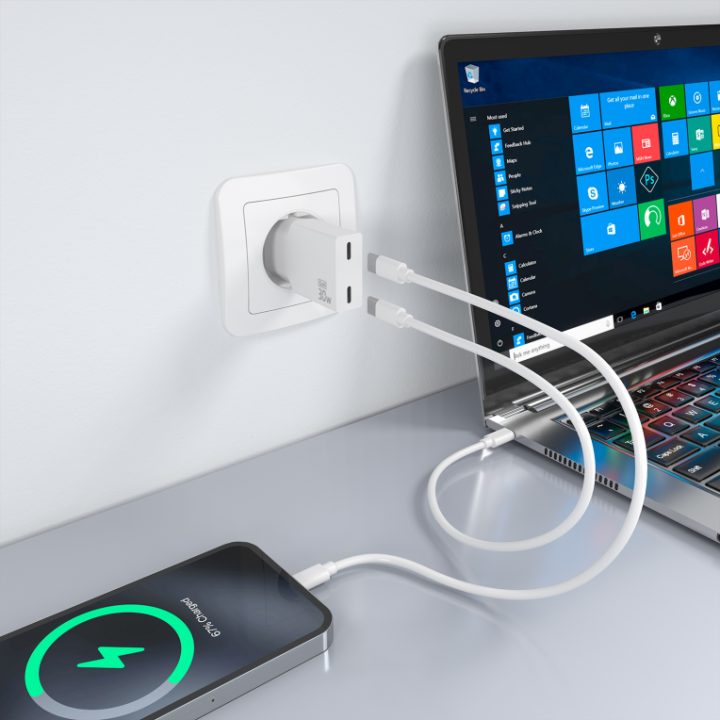 AISENS Ultra Slim GaN 30W Charger, 2xUSB-C PD3.0, White