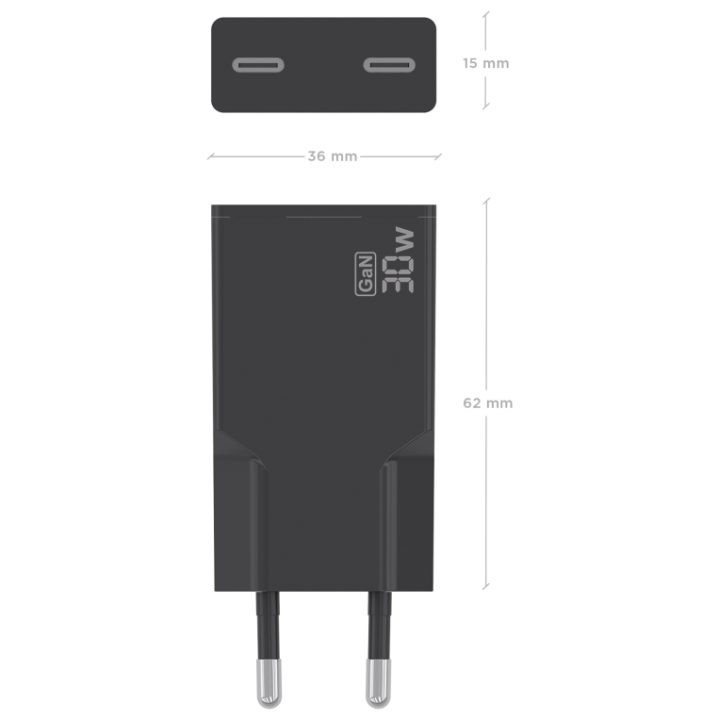 AISENS Ultra Slim GaN 30W Charger, 2xUSB-C PD3.0, White