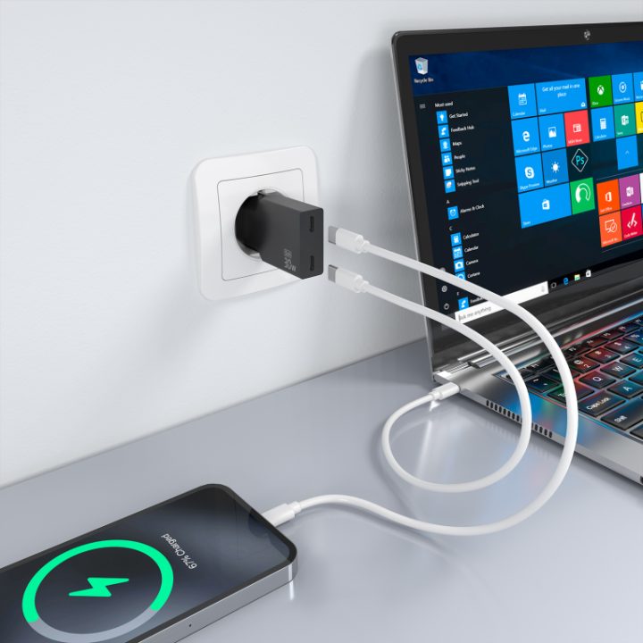 AISENS Carregador Ultra Fino GaN 30W, 2xUSB-C PD3.0, Branco