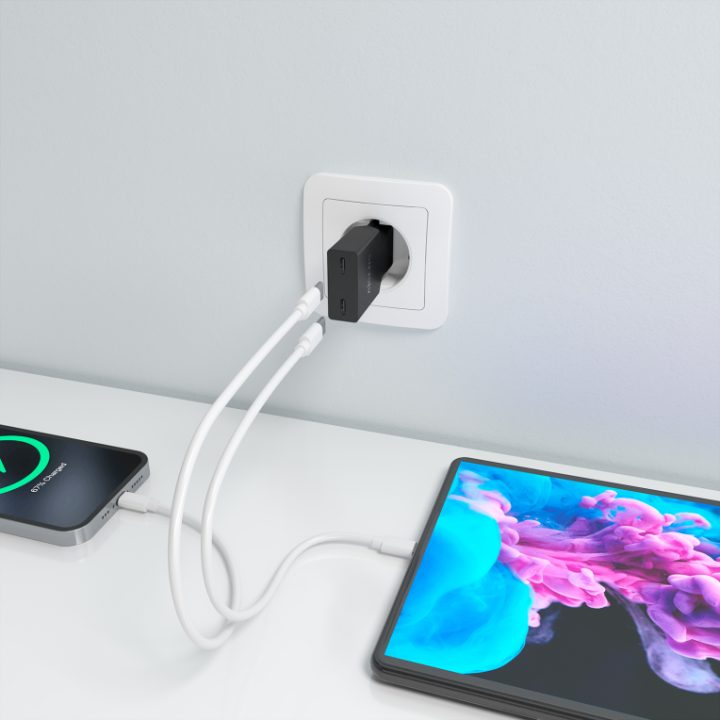 AISENS Cargador Ultra Delgado GaN 30W, 2xUSB-C PD3.0, Blanco