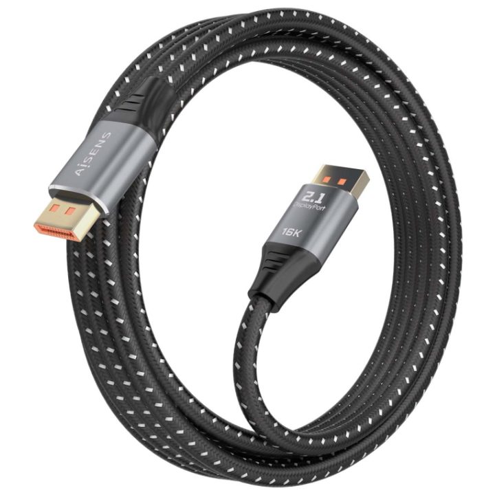 AISENS DisplayPort Cable V2.1 16K@60Hz 80 Gbps, DP/M-DP/M, Black, 1.5m