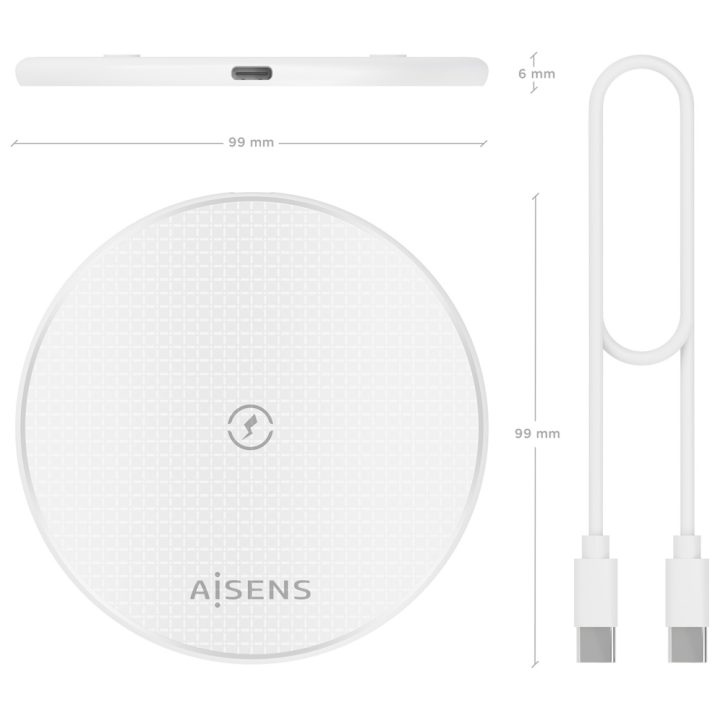 AISENS Wireless USB-C Charger 15W for Mobile Phone, White