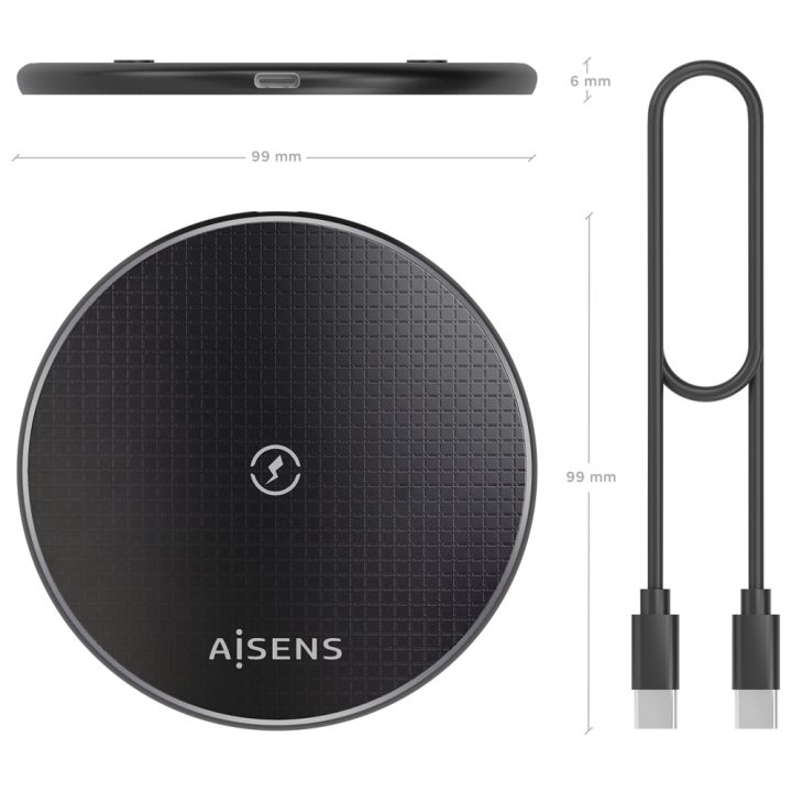 AISENS Cargador Inalambrico USB-C 15W Para Movil, Blanco