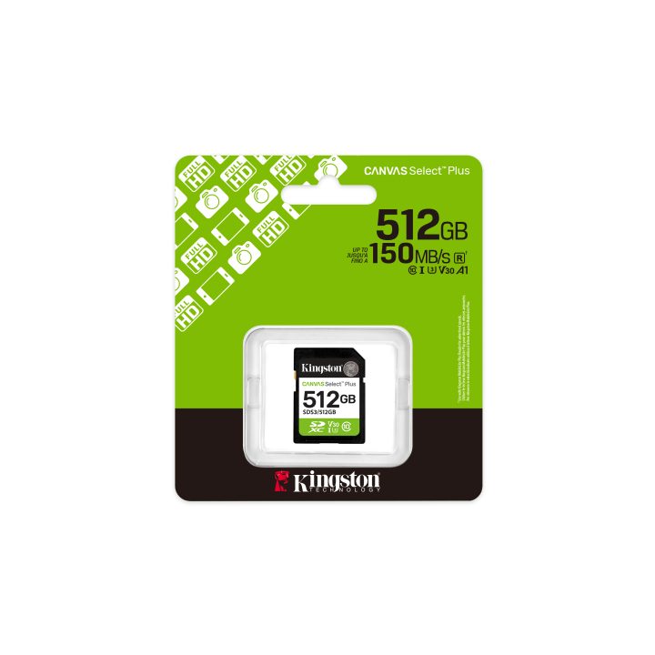 Kingston Technology 512 GB SDXC Canvas Select Plus Gen3 150 MB/s C10…