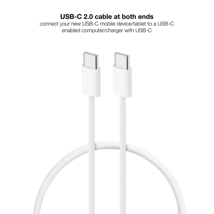 Nanocable USB-C 2.0 Cable 60W 3A, USB-C/M-USB-C/M, White, 1 m