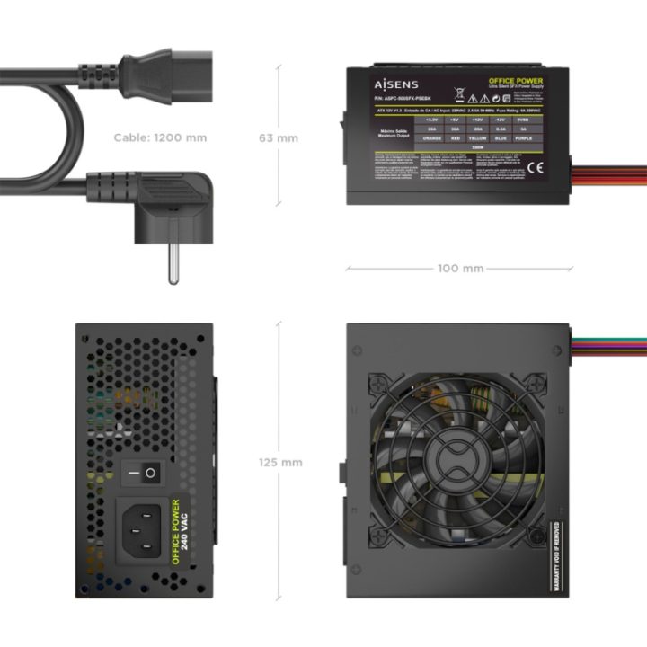 AISENS SFX 500W Power Supply with OEM Power Cable, Black