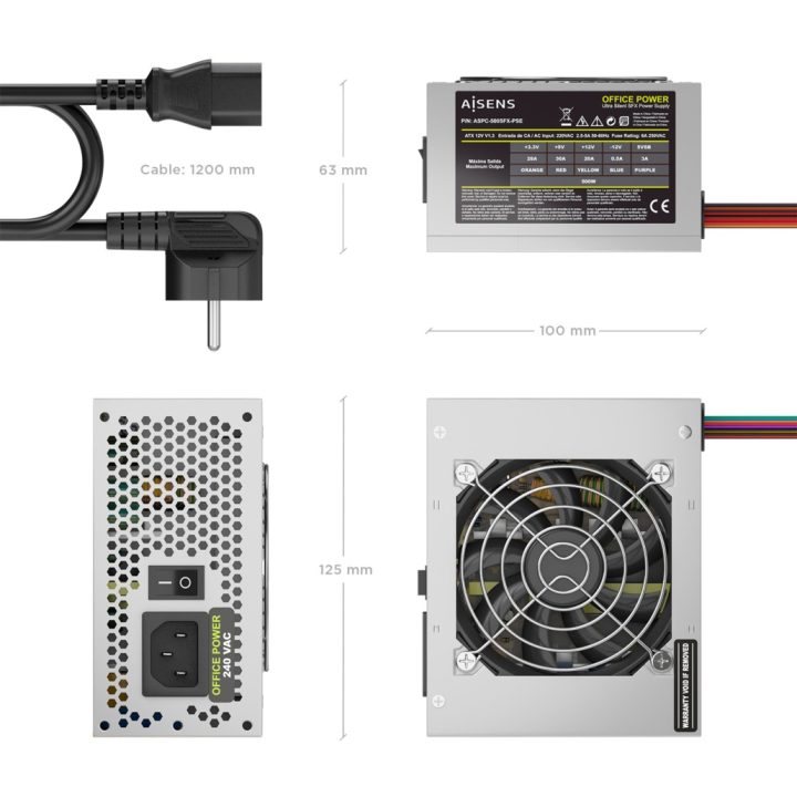 AISENS Fuente Alimentacion SFX 500W con Cable de Alimentacion OEM…